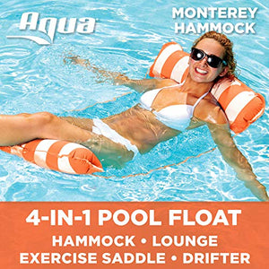 Amazon.com: Aqua Monterey 4-in-1 Multi-Purpose Inflatable Hammock (Saddle, Lounge Chair, Hammock, Drifter) Portable Pool Float, Navy/White Stripe: Toys & Games