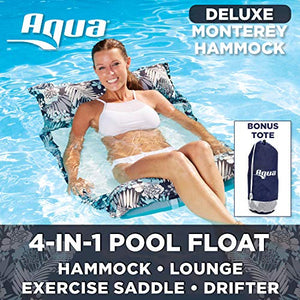 Amazon.com: Aqua Monterey 4-in-1 Multi-Purpose Inflatable Hammock (Saddle, Lounge Chair, Hammock, Drifter) Portable Pool Float, Navy/White Stripe: Toys & Games