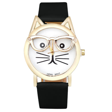 Cute Glasses Cat Women special Quartz Dial Wrist Watch