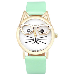 Cute Glasses Cat Women special Quartz Dial Wrist Watch