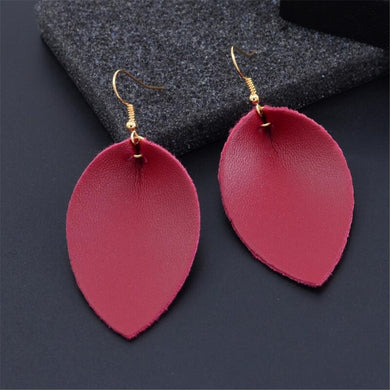 Women Fashion Leather Leaf Drop Bohemian Earrings Trendy Jewelry Casual Wear