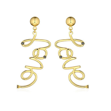 Women Bohemia Fashion Zinc Metal Love Letter Trendy Hanging Luxury Lady Earrings