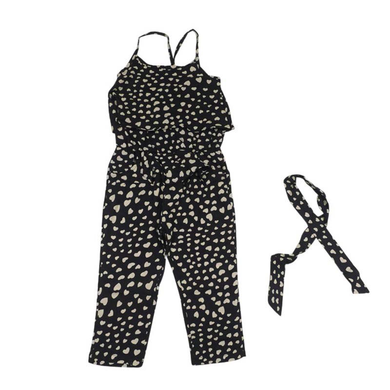 Girls Kids Cotton Elastic Waist Dot Pattern Loose Fit Overalls Clothes