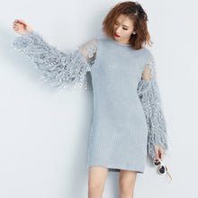 Load image into Gallery viewer, [TWOTWINSTYLE] 2017 Autumn Winter Fur Spliced Long Sleeves Knitted Sweaters Dress Women New Fashion Clothing Pullovers Gray