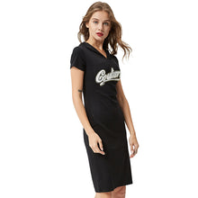 Load image into Gallery viewer, GLO-STORY Women 2018 Casual Short SleeveStreetwear Knitted T-shirt Hooded Dress with Pocket and Letter Embroidered WYQ-1800