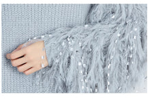 Load image into Gallery viewer, [TWOTWINSTYLE] 2017 Autumn Winter Fur Spliced Long Sleeves Knitted Sweaters Dress Women New Fashion Clothing Pullovers Gray