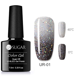 UR SUGAR Rainbow Thermal Color Changing Gel Nail Polish Holographic Glitter Temperature Soak Off UV Gel Varnish 7.5ml Nail Art