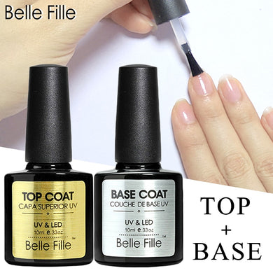 Belle Fille Base and Top Coat Gel Nail Polish UV 10ml Transparent Soak Off Primer Gel Polish Gel Lacquer Nail Art Manicure
