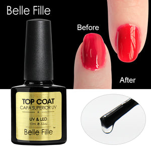 Belle Fille Base and Top Coat Gel Nail Polish UV 10ml Transparent Soak Off Primer Gel Polish Gel Lacquer Nail Art Manicure