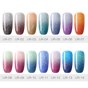 UR SUGAR Rainbow Thermal Color Changing Gel Nail Polish Holographic Glitter Temperature Soak Off UV Gel Varnish 7.5ml Nail Art