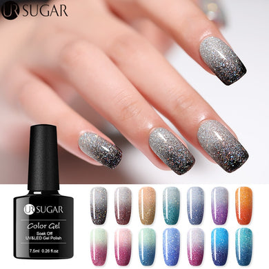 UR SUGAR Rainbow Thermal Color Changing Gel Nail Polish Holographic Glitter Temperature Soak Off UV Gel Varnish 7.5ml Nail Art