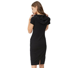 Load image into Gallery viewer, GLO-STORY Women 2018 Casual Short SleeveStreetwear Knitted T-shirt Hooded Dress with Pocket and Letter Embroidered WYQ-1800