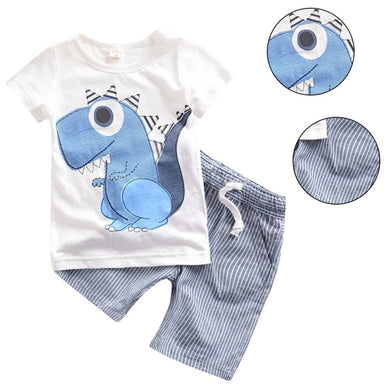 Boys O-Neck Cartoon Pattern Cotton Regular Short Sleeve Casual Clothing Set