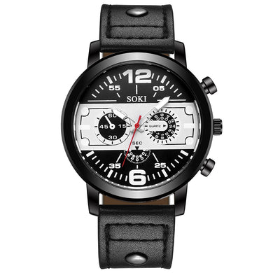 Couple Fashion Leather Band Analog Quartz Round Wrist Business men's watch