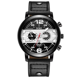 Couple Fashion Leather Band Analog Quartz Round Wrist Business men's watch