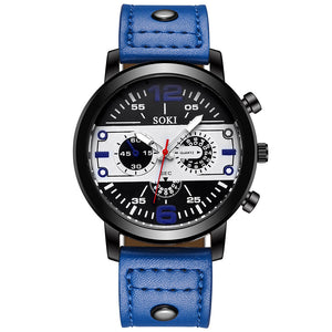 Couple Fashion Leather Band Analog Quartz Round Wrist Business men's watch