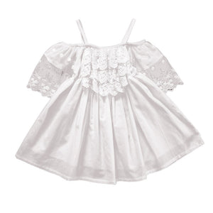 Baby Girls Polyester Above Knee Casual Lace Regular Short Sleeve Solid O-neck Mini Dresses