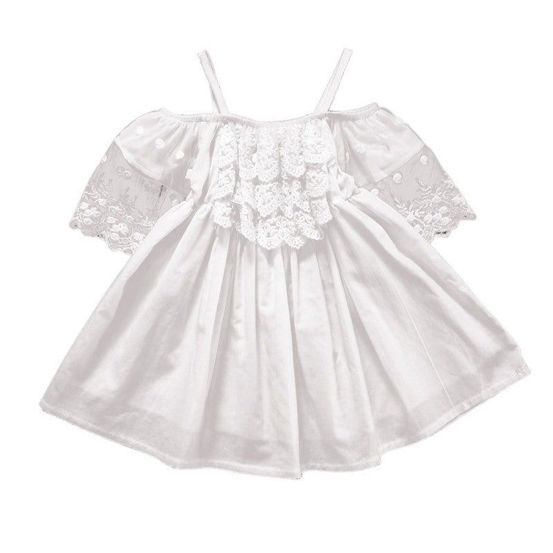 Baby Girls Polyester Above Knee Casual Lace Regular Short Sleeve Solid O-neck Mini Dresses