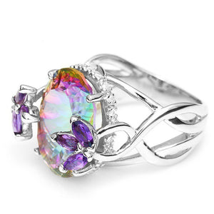 Women Fashion Trendy Tension Mount Crystal Round Shape Gift Jewelry Rings