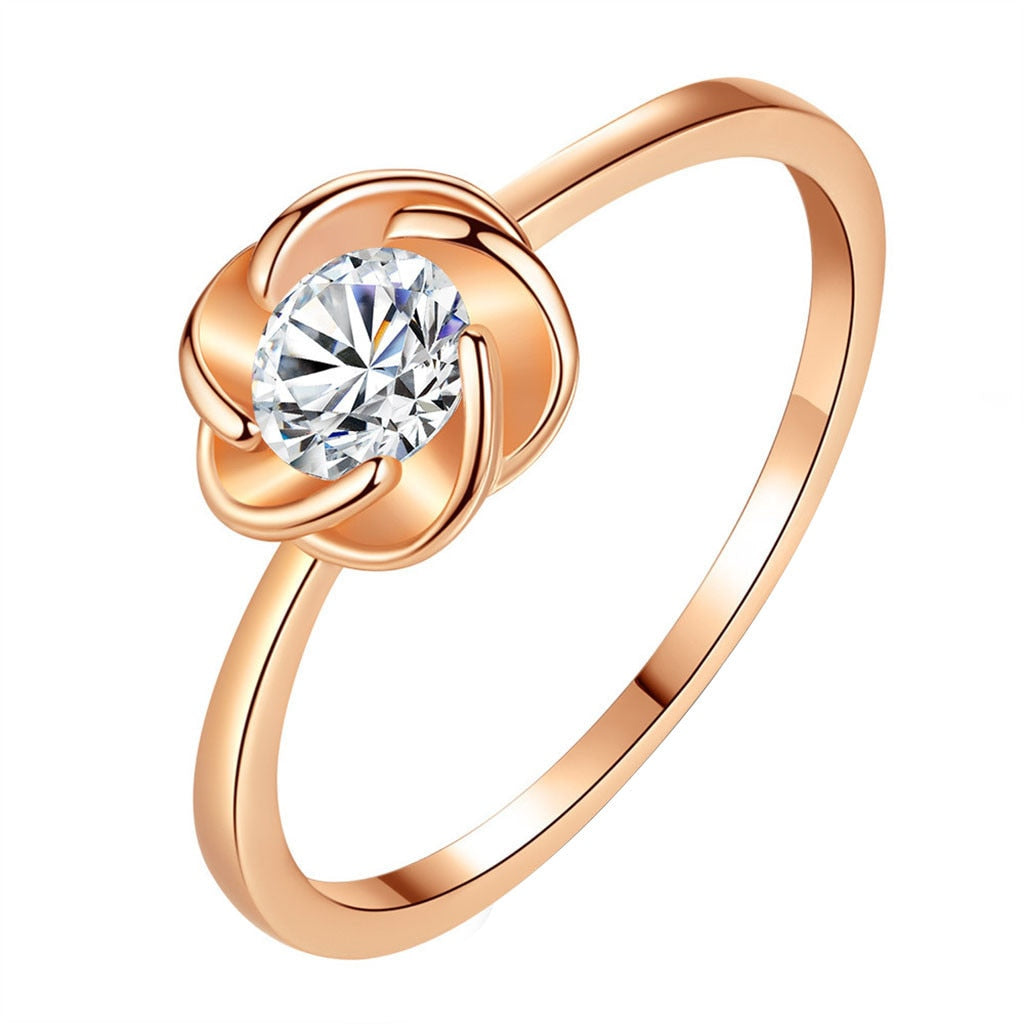 Women Copper Party Fashion Trendy Diamond Flower Wedding Jewelry Rings