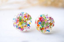 Load image into Gallery viewer, Real Pressed Flowers and Resin Circle Stud Earrings in Party Mix