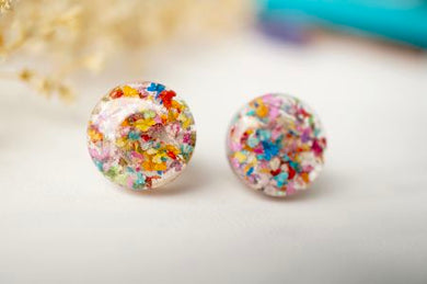 Real Pressed Flowers and Resin Circle Stud Earrings in Party Mix