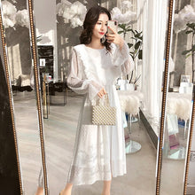 Load image into Gallery viewer, BGTEEVER Ruffles Polka Dot Women Chiffon Dress Elastic Waist Flare Sleeve Female Long Vestidos A-line White Dress 2019
