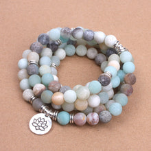 Load image into Gallery viewer, Fashion Women`s bracelet Matte Frosted Amazonite beads with Lotus OM Buddha Charm Yoga Bracelet 108 mala necklace dropshipping