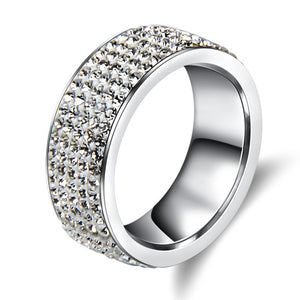 Chanfar 5 Rows Crystal Stainless Steel Ring Women for  Elegant Full Finger Love Wedding Engagement Rings Jewelry Men