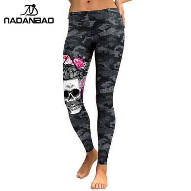 NADANBAO New Arrival Leggings Women Skull Head 3D Printed Camouflage Legging Workout Leggins Slim Elastic Plus Size Pants Legins