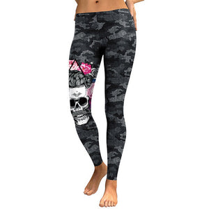 NADANBAO New Arrival Leggings Women Skull Head 3D Printed Camouflage Legging Workout Leggins Slim Elastic Plus Size Pants Legins