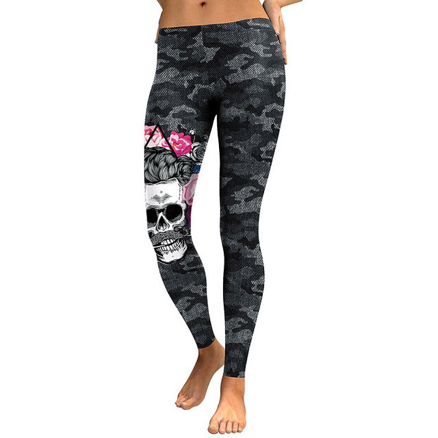 NADANBAO New Arrival Leggings Women Skull Head 3D Printed Camouflage Legging Workout Leggins Slim Elastic Plus Size Pants Legins