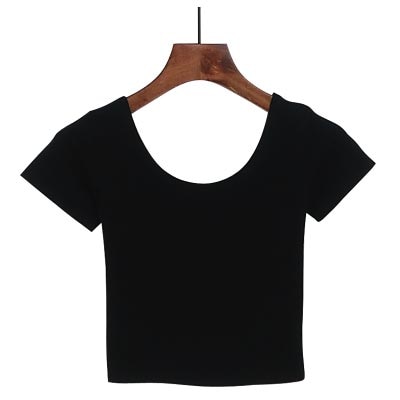 VILACOROA Best Sell U neck Sexy Crop Top Ladies Short Sleeve T Shirt Tee Short T-shirt Basic Stretch T-shirts Women Harajuku
