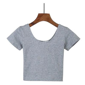 VILACOROA Best Sell U neck Sexy Crop Top Ladies Short Sleeve T Shirt Tee Short T-shirt Basic Stretch T-shirts Women Harajuku
