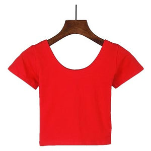VILACOROA Best Sell U neck Sexy Crop Top Ladies Short Sleeve T Shirt Tee Short T-shirt Basic Stretch T-shirts Women Harajuku
