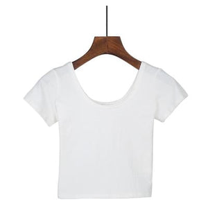VILACOROA Best Sell U neck Sexy Crop Top Ladies Short Sleeve T Shirt Tee Short T-shirt Basic Stretch T-shirts Women Harajuku