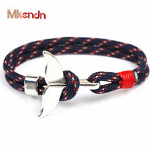 Load image into Gallery viewer, MKENDN Fashion Whale Tail Anchor Bracelets Men Women Charm Nautical Survival Rope Chain Paracord Bracelet Male Wrap Metal Hooks
