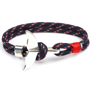 MKENDN Fashion Whale Tail Anchor Bracelets Men Women Charm Nautical Survival Rope Chain Paracord Bracelet Male Wrap Metal Hooks