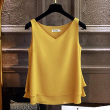 Load image into Gallery viewer, 2019 Fashion Brand Women&#39;s blouse Summer sleeveless Chiffon shirt Solid  V-neck Casual blouse Plus Size 5XL Loose Female Top