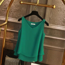 Load image into Gallery viewer, 2019 Fashion Brand Women&#39;s blouse Summer sleeveless Chiffon shirt Solid  V-neck Casual blouse Plus Size 5XL Loose Female Top