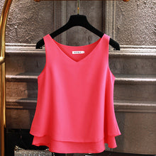 Load image into Gallery viewer, 2019 Fashion Brand Women&#39;s blouse Summer sleeveless Chiffon shirt Solid  V-neck Casual blouse Plus Size 5XL Loose Female Top