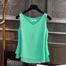 Load image into Gallery viewer, 2019 Fashion Brand Women&#39;s blouse Summer sleeveless Chiffon shirt Solid  V-neck Casual blouse Plus Size 5XL Loose Female Top