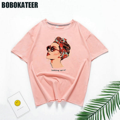 BOBOKATEER Harajuku White T shirt Women Tshirt Cotton Vintage Plus Size Pink Female T-Shirt Women Tops Haut Tee Shirt Femme 2019