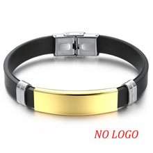Load image into Gallery viewer, AZIZ BEKKAOUI Silicone Engrave Name Leather Bracelet for Men DIY Black Stainless Steel Bracelets Fashion Jewelry Dropshipping