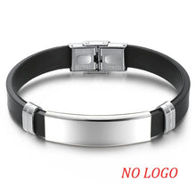 Load image into Gallery viewer, AZIZ BEKKAOUI Silicone Engrave Name Leather Bracelet for Men DIY Black Stainless Steel Bracelets Fashion Jewelry Dropshipping