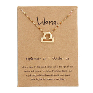 12 Constellation Pendant Necklace Zodiac Sign Necklace Birthday Gifts Message Card for Women Girl