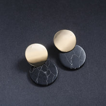 Load image into Gallery viewer, 2018 New Fashion Stud Earrings Black White Stone Geometric Earrings Round Triangle Design Punk Ear Jewelry Brincos