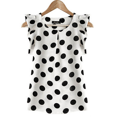Fashion  Girl Dots Blouse Women Casual Chiffon Shirt Sleeveless Ruffle Sleeve Shirt Summer Tops Black White