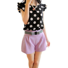Load image into Gallery viewer, Fashion  Girl Dots Blouse Women Casual Chiffon Shirt Sleeveless Ruffle Sleeve Shirt Summer Tops Black White