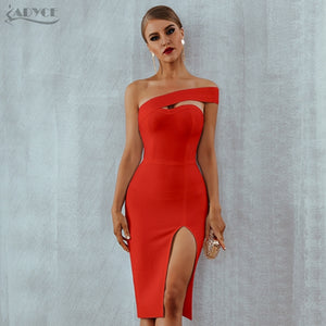 Adyce Bodycon Bandage Dress Women Vestidos Verano 2019 Summer Sexy Elegant White Black One Shoulder Midi Celebrity Party Dresses